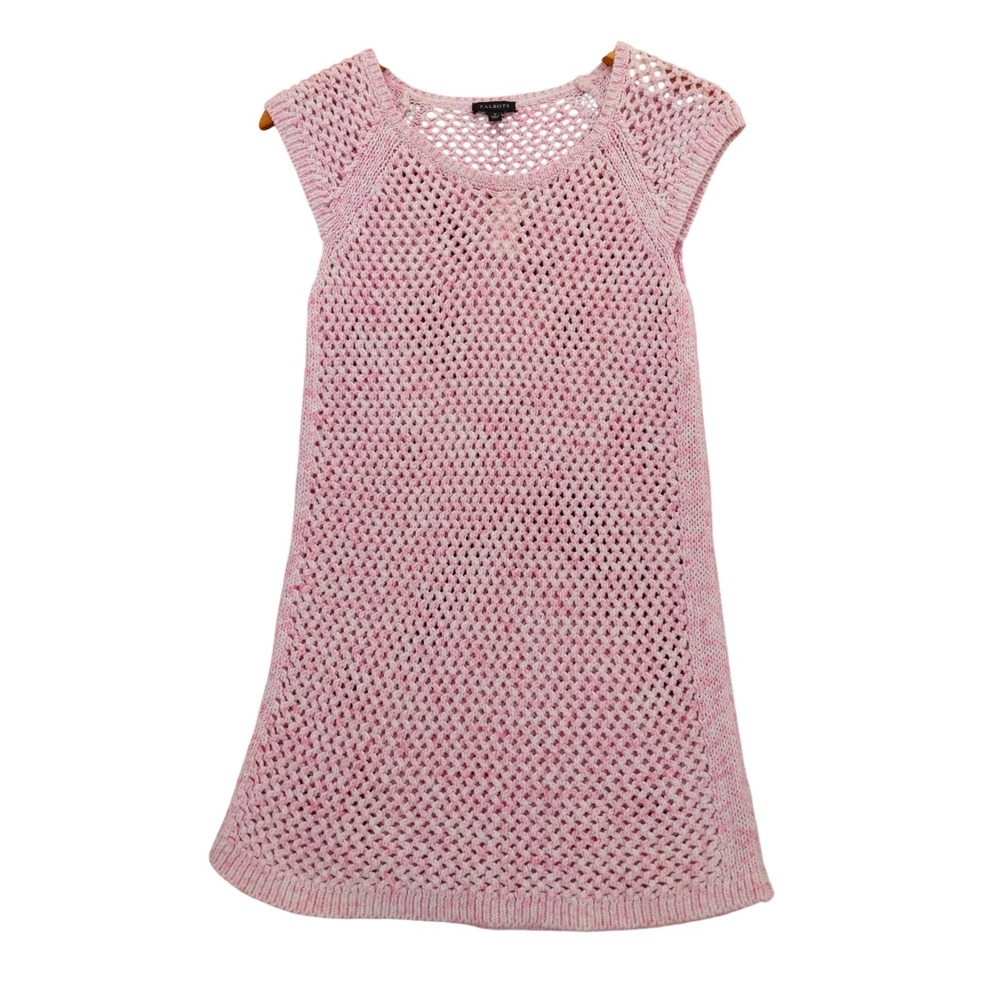 Talbots Women's Pink Crochet Knit Cap Sleeve Sweater Size S‎
